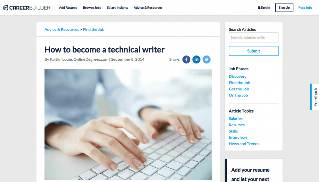 How To Become A Technical Writer - CareerBuilder - DocToolHub