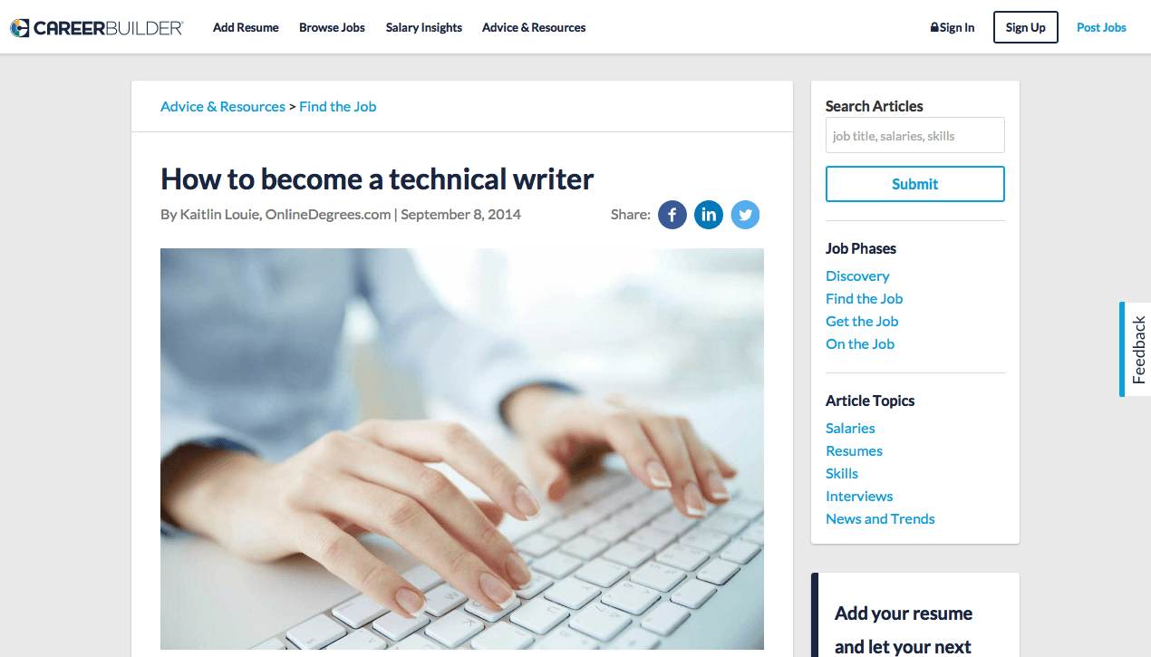 How to Become a Technical Writer - CareerBuilder - DocToolHub